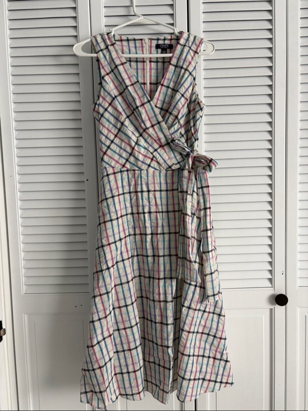 CHAPS Sleeveless Plaid Wrap Midi Dress